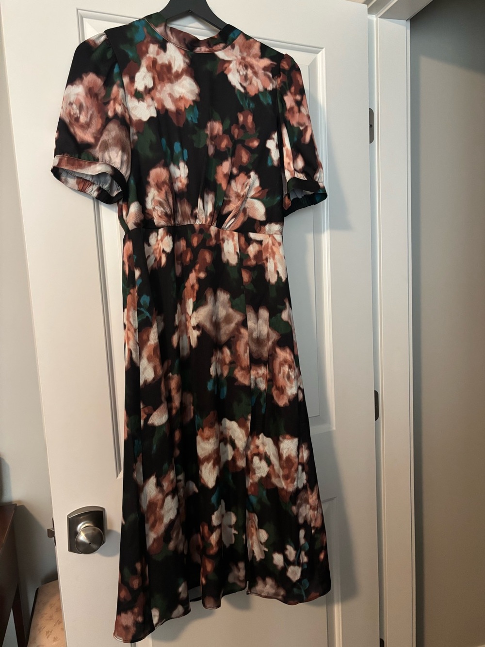 Floral Midi Dress in Black and Brown